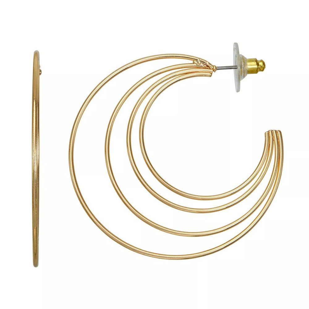 Nine West Gold Tone Layered C-Hoop Earrings